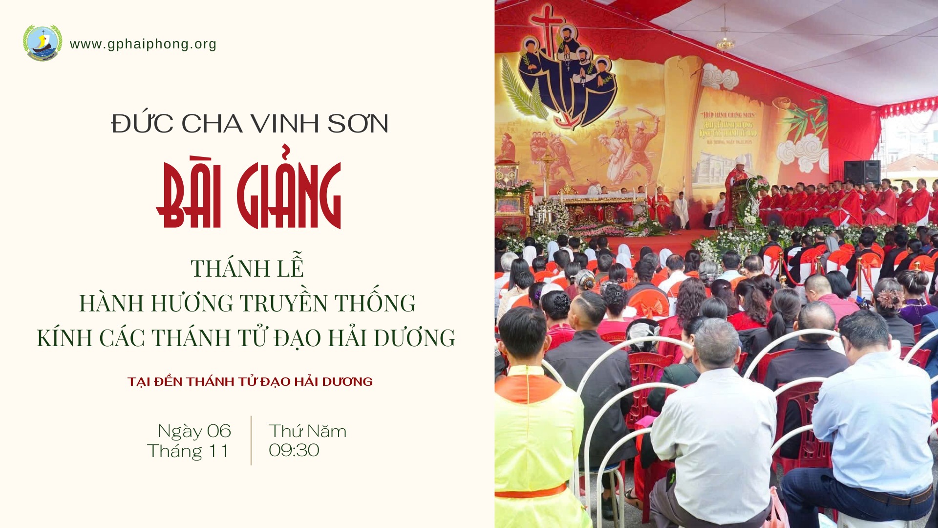 Bài giảng của Đức cha Vinhsơn Nguyễn Văn Bản lễ Hành hương kính Các Thánh Tử đạo Hải Dương